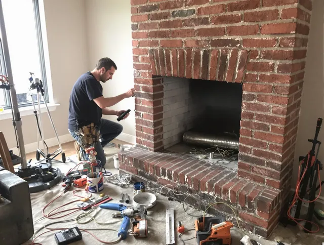 Abington Chimney Sweep specialist finalizing chimney liner service in Abington, MA