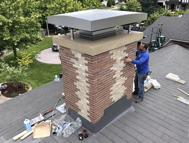 Abington Chimney Sweep team working on a custom chimney remodel in Abington, MA